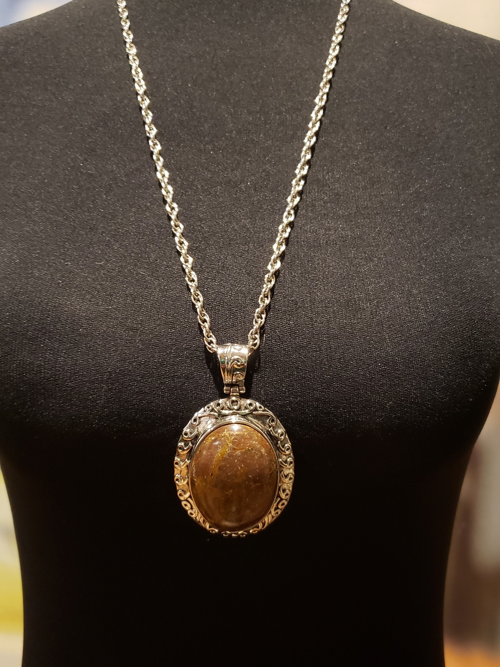 Natural  Brown Stone Oval Pendant Necklace